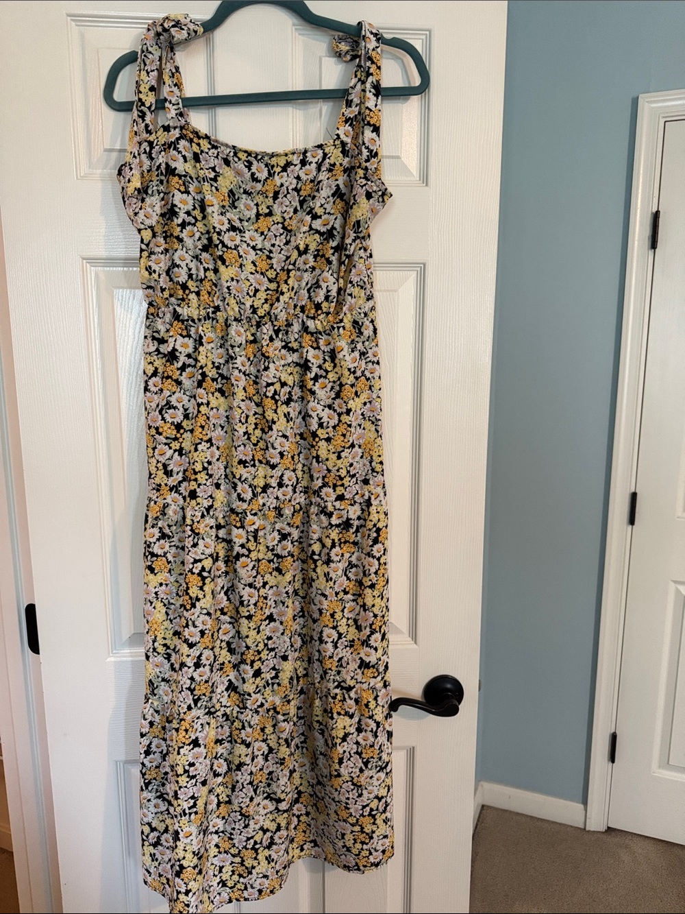 Sanctuary Black Floral Tie-Shoulder Maxi Dress with Yellow Accents